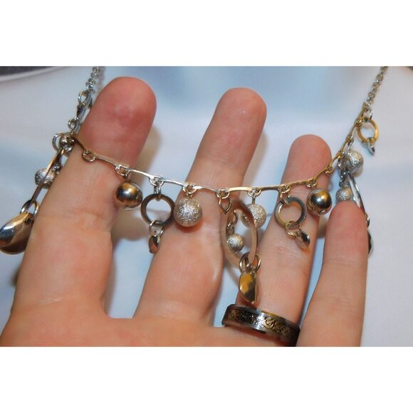 Whimsical Hoop And Charm Silver Tone Necklace - Picture 2 of 4